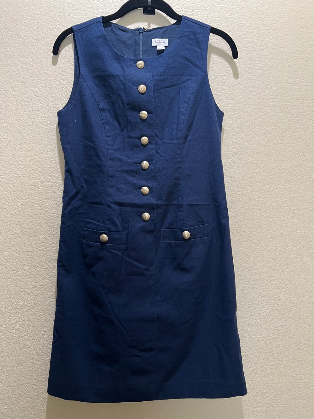 J. Crew Navy Sleeveless Button-Front Shift Dress with Gold Buttons